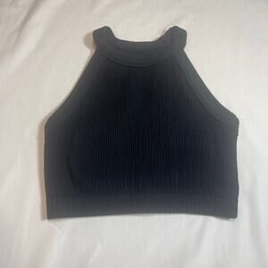 Aerie (Real Good) Ribbed Crop halter Sports bra size L Black